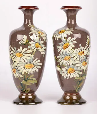 Buy Kate Rogers Doulton Lambeth Pair Impasto Daisy Painted Vases • 485£