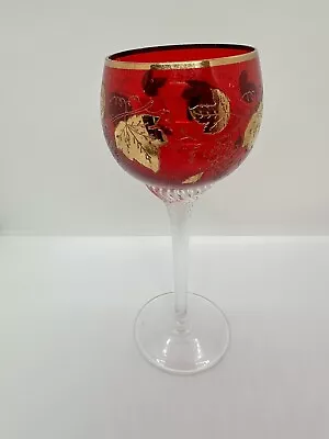Buy Vintage Bohemian Czech Hock Wine Glass Ruby Red Gold Overlay Twisted Stem 7in • 20.87£