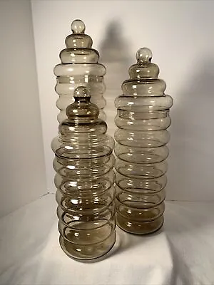Buy Holmegaard Primula Glass Smokey Apothecary Jars Jacob Bang Danish Modern 3pcs • 241.48£