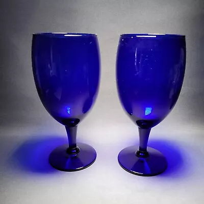 Buy Vintage Set Of 2 Cobalt Blue Water/Wine Drinking Beer Glasses Goblets Pint • 19.90£