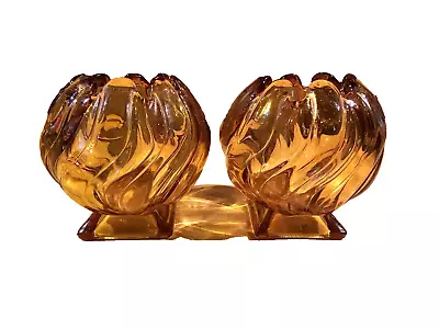 Buy 2 X Vintage Art Deco Bagley Equinox Amber Glass Posy Bowls • 14.99£