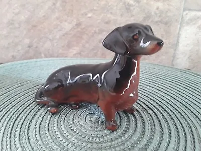 Buy Vintage Beswick Black & Tan Gloss Dachshund Dog Sitting Ceramic Figurine 1460 • 14£