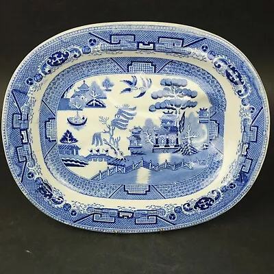 Buy Antique Willow Blue & White Meat Plate Platter With Gravy Well Small 32cm A/F • 16.99£