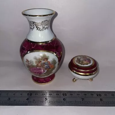 Buy Miniature Porcelain D'Art RP Limoges France Marble Love Scene Vase & Pill Box • 28.99£