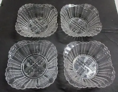 Buy Set Of 4 Vintage Square Pressed Glass Berry Bowls • 14.37£