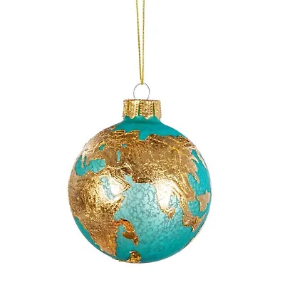 Buy Globe Shaped Bauble Christmas Glass Contemporary Round Blue Gold • 5.75£