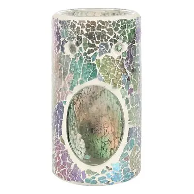 Buy Pillar Light Blue Iridescent Crackle Oil Burner Mosaic Wax & Oil Tealight Burner • 10.95£