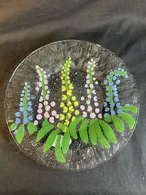 Buy Lee Fusion Art Glass Plate Flowers 8.25” Crazing In Paint Winter Harbor Maine • 15.10£