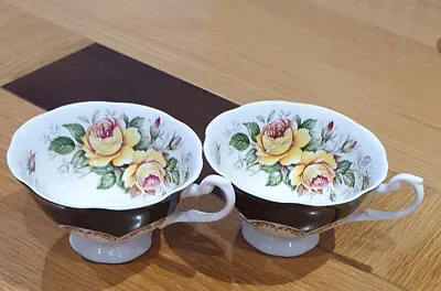 Buy Two Queen's Ebony Fine Bone China Old Cups.  Yellow Roses.  No Saucers.  • 4.99£