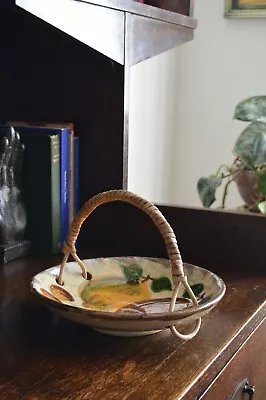 Buy Puidgemont Spanish Fruit Bowl With Cane Handle | Vintage Mid-century Studio Art • 18£