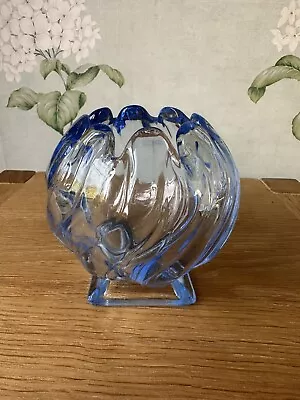 Buy Vintage Art Deco Bagley Glass Blue Equinox Vase Posy Bowl Pattern 3061 1930s • 9£