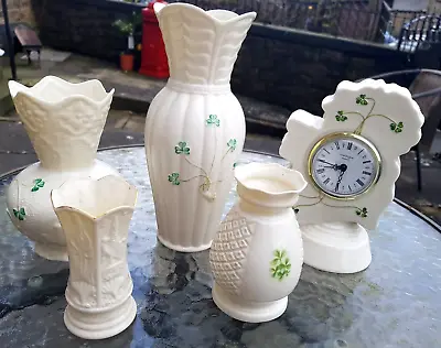 Buy Belleek - Donegal -   Super Collection 4 Vintage Vases & Clock - Exc Condition • 34.99£