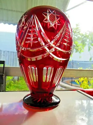 Buy Ruby Red Clear Cut Glass Display Vase Beautiful Designs And Beautiful In Light • 73.19£