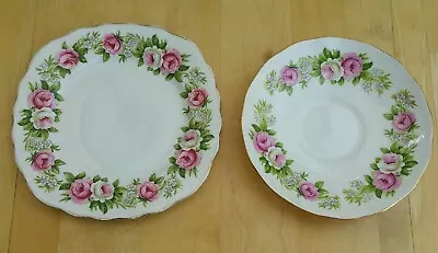 Buy Vintage Colclough Bone China - Tea Plate & Saucer -  Pink & White Roses Design  • 7.99£