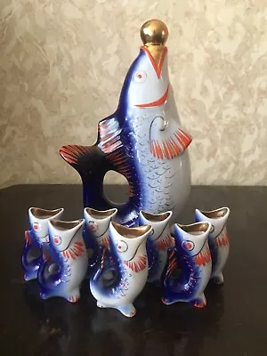 Buy Vintage 70s Soviet Porcelain Fish Decanter +7 Shot Glasses For Liqueur Or Vodka. • 38.54£