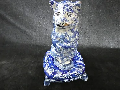 Buy ANTIQUE Poss 18th C. DELFT Blue And White Faience Tin Glaze   Cat On Cushion A/F • 125£