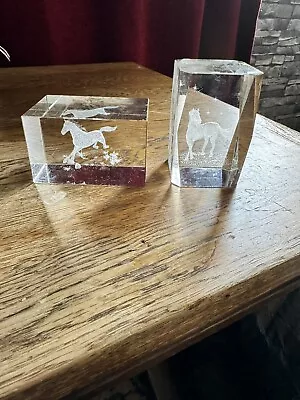 Buy 2x 3D Laser Etched Glass Horse Paperweight  • 5£