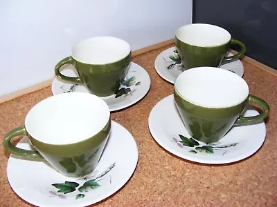 Buy 4 Vintage 1950's PALISSY 'Shadow Rose'  Tea Cups With Saucers • 7.99£