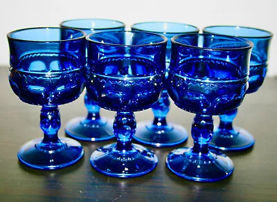 Buy Vintage Cobalt Blue Indiana King’s Crown Drinking Glasses Thumbprint MCM 6 Nice • 38.42£