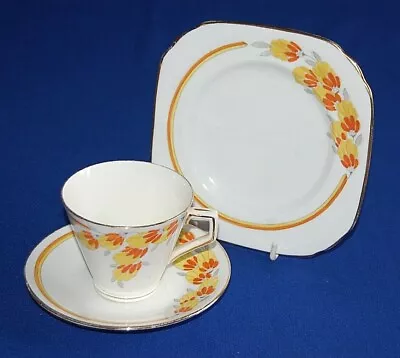 Buy Lawleys China Delphine Art Deco Floral Pattern Tea Trio Cup Saucer  & Side Plate • 14.99£