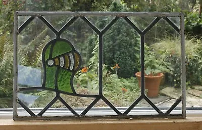 Buy Vintage Framed Leaded Glass Window Panel  Knight Head Design Green Yellow • 25£