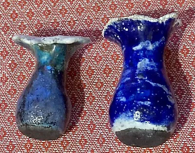 Buy 2 X Studio Pottery Miniature 8.5cm Bud Vases Blues & Greens. Made In Yorkshire • 8.95£