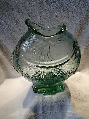 Buy Rare Mid - Century Large Carp Fish Open Mouth Pressed Clear Green Glass Vase Vgc • 43£