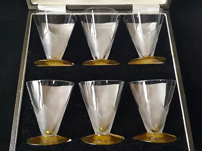 Buy Art Deco Set 6 Etched Cut Conical Shot Glasses Amber Uranium Foot. Webb/ Stuart • 85£