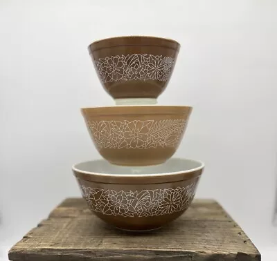 Buy Vintage Pyrex Woodland Bowls Set Of 3 Nesting Mixing Bowls 401, 402, 403 RETRO • 80.64£