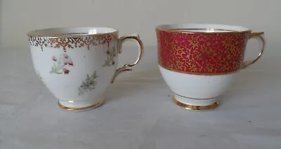 Buy 2 X Small Antique Salisbury Bone China Cups Flowers Crimson Gold • 12.50£