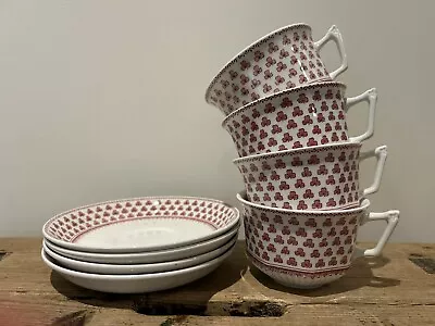 Buy Adams Victoria Red & White Clover Real English Ironstone Set Of 4 Cups & Saucers • 12£