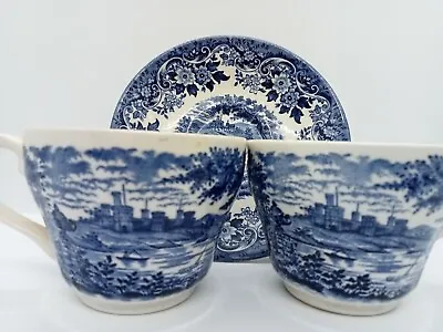 Buy Vintage Missed Matched Willow Blue & White Cup & Saucers Odd Castle Mix  • 6£