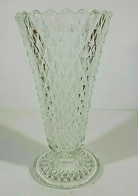 Buy Vintage Indiana Glass Clear Diamond Point Footed Flower Vase 8” Pressed Glass • 24.87£