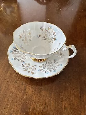 Buy Queen Anne Blue Gold Floral Bone China Teacup & Saucer Vintage Tea Cup UK • 15.99£