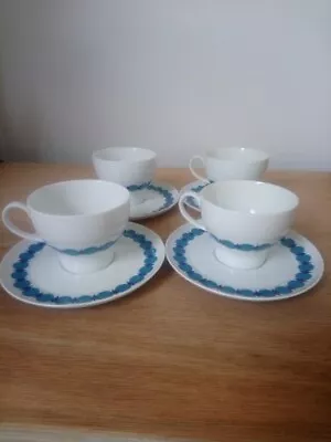 Buy Thomas China Germany Retro Style 4 X Coffee Cups & Saucers Blue And White • 35£