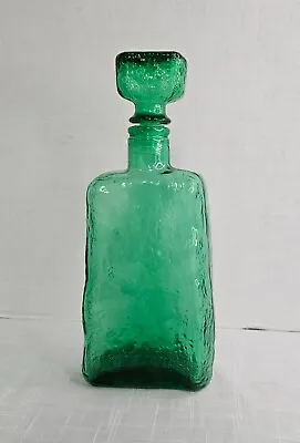 Buy Vintage Empoli Emerald Green Textured Bark Glass Decanter With Stopper 11” • 52.98£