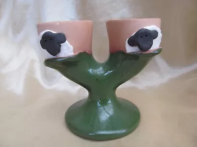 Buy Sheep Design Vintage Handmade Studio Pottery Double Egg Cup Holder VGC • 22£