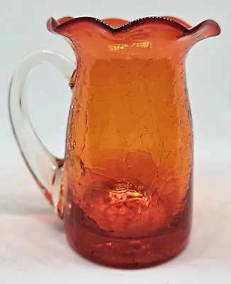 Buy Rare Frilled Mini Crackle Glass Pitcher Ruby 1949-69 3 1/2  Drop Over Handle • 12.33£