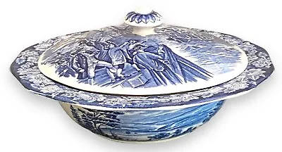 Buy Vintage Liberty Blue Covered Serving Bowl Staffordshire Boston Tea Party-Crazing • 56.91£