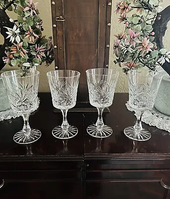Buy 6 3/4”Antique American  Brilliant Crystal  Cut Wine Glasses, Set Of Four • 93.78£