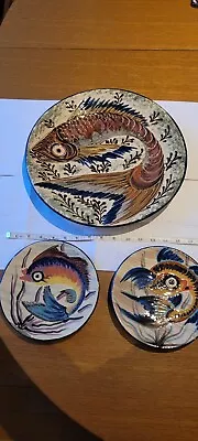 Buy Puigdemont Vintage Spanish Pottery Wall Plates Fish Design X3, Superb Condition. • 60£