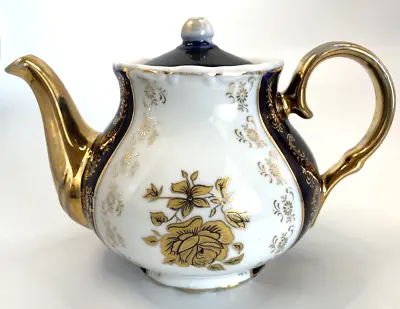Buy Alpine Cuisine Fine Porcelain Gold & Blue Floral Tea Pot From Germany • 17.95£