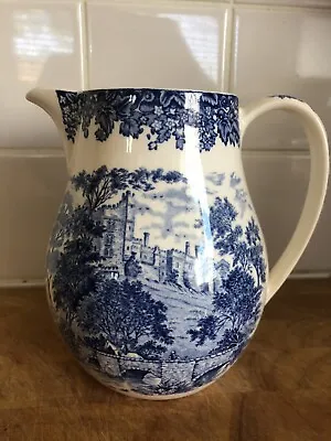 Buy WEDGWOOD China JUG QUEEN'S WARE HADDON HALL DERBYSHIRE BLUE & WHITE • 25£