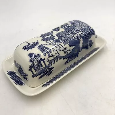 Buy Churchill Blue White Willow Covered Butter Dish With Oriental Scene • 15£