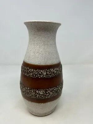 Buy Cream White Brown Textured Vase West German Style Mcm Mid-Century Vtg Stripe GA • 24.99£