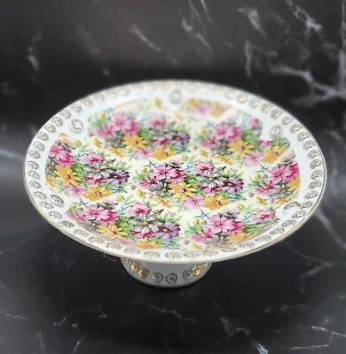 Buy Vintage, Tilso Japan Chintz Floral Pedestal Dish Approx. 8 X4  • 24.11£