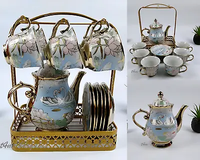 Buy 15PC Tea Set With Rack Cups Saucers Teapot China Tea Pot Tea Sets Kitchen Set  • 32.99£