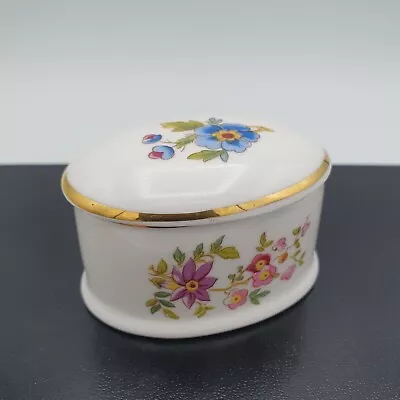Buy Royal Grafton 'Malvern' Oval Porcelain Trinket Box With Lid Floral Blue & Pinks • 9.99£