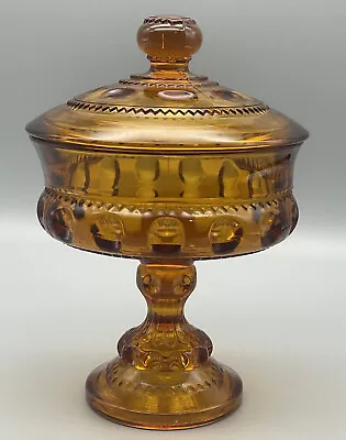 Buy Indiana Glass Amber Kings Crown Thumbprint Pedestal Candy Dish With Lid 7.5  Vtg • 17.91£