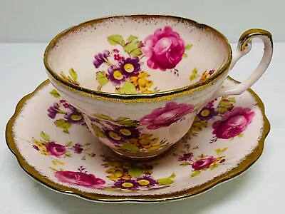 Buy EB Foley Bone China Vintage Tea Cup & Saucer Pink Floral On White England • 25.60£